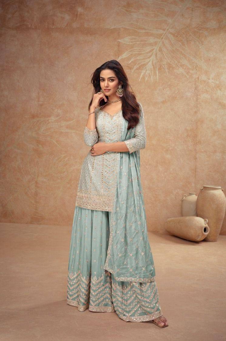Palak vol-4 by gulkayra 7518 colors Festive Suits Collection Beautiful Stylish Fancy Colorful Party Wear & Occasional Wear EMBROIDERED CHINON Dresses At Wholesale Price